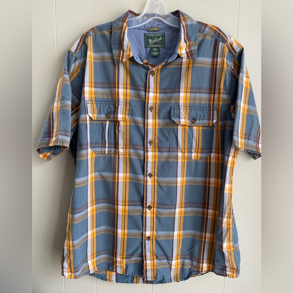 Woolrich Cotton Button Down Blue Yellow Plaid Shirt Men’s Size Large